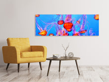 Laden Sie das Bild in den Galerie-Viewer, Leinwandbild Panorama Bunte Quallen