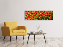 Laden Sie das Bild in den Galerie-Viewer, Leinwandbild Panorama Tulpenfeld in orange