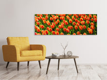 Laden Sie das Bild in den Galerie-Viewer, Leinwandbild Panorama Tulpenfeld in orange