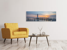 Laden Sie das Bild in den Galerie-Viewer, Leinwandbild Panorama Leuchtturm im Sonnenuntergang
