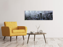 Laden Sie das Bild in den Galerie-Viewer, Leinwandbild Panorama Alte Holzbrücke im Wald