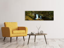 Laden Sie das Bild in den Galerie-Viewer, Leinwandbild Panorama Kleiner Wasserfall im Wald