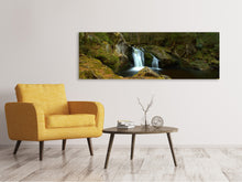 Laden Sie das Bild in den Galerie-Viewer, Leinwandbild Panorama Kleiner Wasserfall im Wald