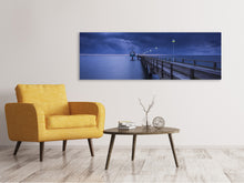 Laden Sie das Bild in den Galerie-Viewer, Leinwandbild Panorama Seebrücke bei Nacht