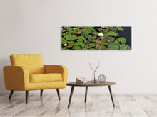 Laden Sie das Bild in den Galerie-Viewer, Leinwandbild Panorama Weisse Seerosen im Teich