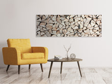 Laden Sie das Bild in den Galerie-Viewer, Leinwandbild Panorama Holzstapel