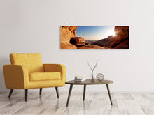 Laden Sie das Bild in den Galerie-Viewer, Leinwandbild Panorama Sonnenuntergang vor der Höhle
