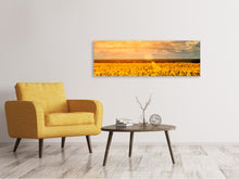 Laden Sie das Bild in den Galerie-Viewer, Leinwandbild Panorama Goldenes Licht für Sonnenblumen
