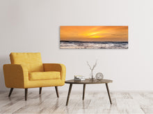 Laden Sie das Bild in den Galerie-Viewer, Leinwandbild Panorama See mit Sonnenuntergang