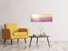 Laden Sie das Bild in den Galerie-Viewer, Leinwandbild Panorama Sonnenuntergang beim Lavendelfeld