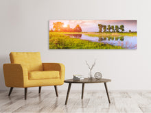 Laden Sie das Bild in den Galerie-Viewer, Leinwandbild Panorama Sonnenuntergang am See