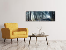 Laden Sie das Bild in den Galerie-Viewer, Leinwandbild Panorama Wald im Lichtstrahl