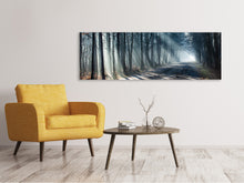 Laden Sie das Bild in den Galerie-Viewer, Leinwandbild Panorama Wald im Lichtstrahl