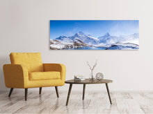 Laden Sie das Bild in den Galerie-Viewer, Leinwandbild Panorama Sonnenterrasse am Schweizer Bergsee