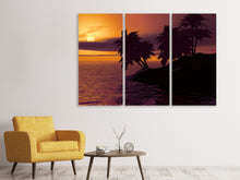 Laden Sie das Bild in den Galerie-Viewer, Leinwandbild 3-teilig Die einsame Insel im Sonnenuntergang