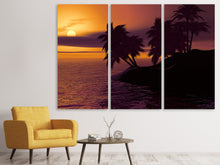 Laden Sie das Bild in den Galerie-Viewer, Leinwandbild 3-teilig Die einsame Insel im Sonnenuntergang