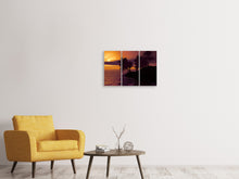 Laden Sie das Bild in den Galerie-Viewer, Leinwandbild 3-teilig Die einsame Insel im Sonnenuntergang