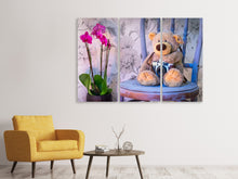 Laden Sie das Bild in den Galerie-Viewer, Leinwandbild 3-teilig Kamera Teddybär