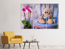 Laden Sie das Bild in den Galerie-Viewer, Leinwandbild 3-teilig Kamera Teddybär