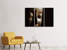 Laden Sie das Bild in den Galerie-Viewer, Leinwandbild 3-teilig Close up Buddha Kopf