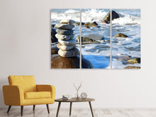 Laden Sie das Bild in den Galerie-Viewer, Leinwandbild 3-teilig Steinstapel am Meer