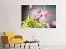 Laden Sie das Bild in den Galerie-Viewer, Leinwandbild 3-teilig Der Tulpenstrauss in rosa