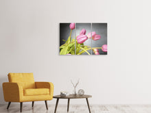 Laden Sie das Bild in den Galerie-Viewer, Leinwandbild 3-teilig Der Tulpenstrauss in rosa