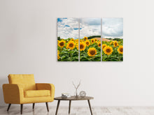 Laden Sie das Bild in den Galerie-Viewer, Leinwandbild 3-teilig Landschaft mit Sonnenblumen