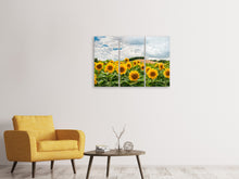 Laden Sie das Bild in den Galerie-Viewer, Leinwandbild 3-teilig Landschaft mit Sonnenblumen