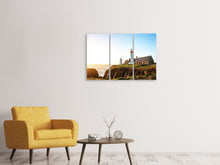 Laden Sie das Bild in den Galerie-Viewer, Leinwandbild 3-teilig Der Leuchtturm bei Sonnenaufgang