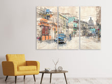 Laden Sie das Bild in den Galerie-Viewer, Leinwandbild 3-teilig Gemälde Oldtimer Kuba
