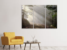 Laden Sie das Bild in den Galerie-Viewer, Leinwandbild 3-teilig Mystisches Licht im Wald
