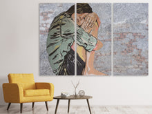 Laden Sie das Bild in den Galerie-Viewer, Leinwandbild 3-teilig Das Mädchen an der Wand