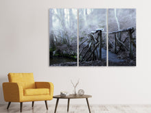 Laden Sie das Bild in den Galerie-Viewer, Leinwandbild 3-teilig Alte Holzbrücke im Wald
