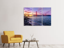 Laden Sie das Bild in den Galerie-Viewer, Leinwandbild 3-teilig Golden Gate am Abend