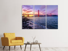 Laden Sie das Bild in den Galerie-Viewer, Leinwandbild 3-teilig Golden Gate am Abend