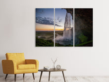 Laden Sie das Bild in den Galerie-Viewer, Leinwandbild 3-teilig Abendstimmung am Wasserfall