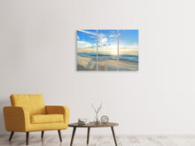 Laden Sie das Bild in den Galerie-Viewer, Leinwandbild 3-teilig Die Möwen und das Meer bei Sonnenaufgang