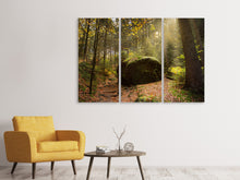 Laden Sie das Bild in den Galerie-Viewer, Leinwandbild 3-teilig Der Fels im Wald