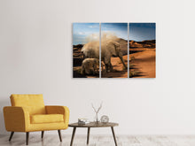 Laden Sie das Bild in den Galerie-Viewer, Leinwandbild 3-teilig Elefanten in der Wüste
