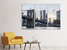 Laden Sie das Bild in den Galerie-Viewer, Leinwandbild 3-teilig Die Brooklyn Bridge am Abend