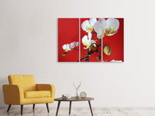 Laden Sie das Bild in den Galerie-Viewer, Leinwandbild 3-teilig Weisse Orchideen auf roter Wand