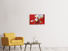 Laden Sie das Bild in den Galerie-Viewer, Leinwandbild 3-teilig Weisse Orchideen auf roter Wand