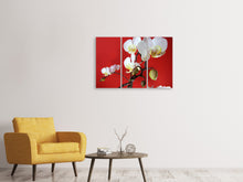Laden Sie das Bild in den Galerie-Viewer, Leinwandbild 3-teilig Weisse Orchideen auf roter Wand