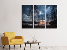 Laden Sie das Bild in den Galerie-Viewer, Leinwandbild 3-teilig Bäume am See