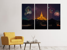 Laden Sie das Bild in den Galerie-Viewer, Leinwandbild 3-teilig Feuerwerk am Tempel