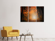 Laden Sie das Bild in den Galerie-Viewer, Leinwandbild 3-teilig Herbstlicht im Wald