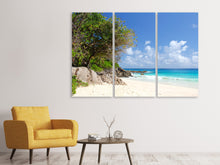 Laden Sie das Bild in den Galerie-Viewer, Leinwandbild 3-teilig Traumstrand Seychellen