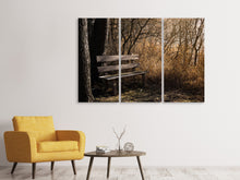 Laden Sie das Bild in den Galerie-Viewer, Leinwandbild 3-teilig Holzbank im Wald