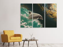 Laden Sie das Bild in den Galerie-Viewer, Leinwandbild 3-teilig Faszination Delfin